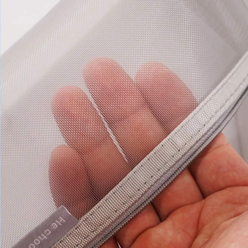 Stylish Nylon Mesh Pencil Case Solid Color with Zipper Stationery Bag Large Capacity Storage Bag Multi-Purpose Use