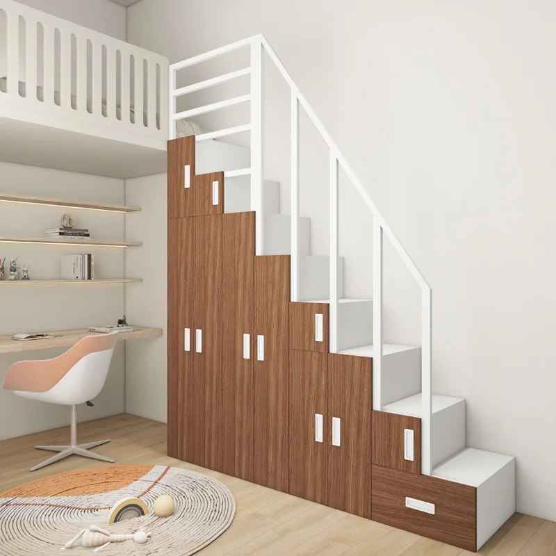 ^Solid wood step cabinet sold separately, upper and lower bed attic ladder cabinet, household drawer type storage, climbing stai
