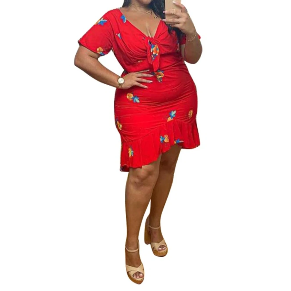 Plus Size Slim Ruffle Floral Sukienki damskie Sehe Fashion