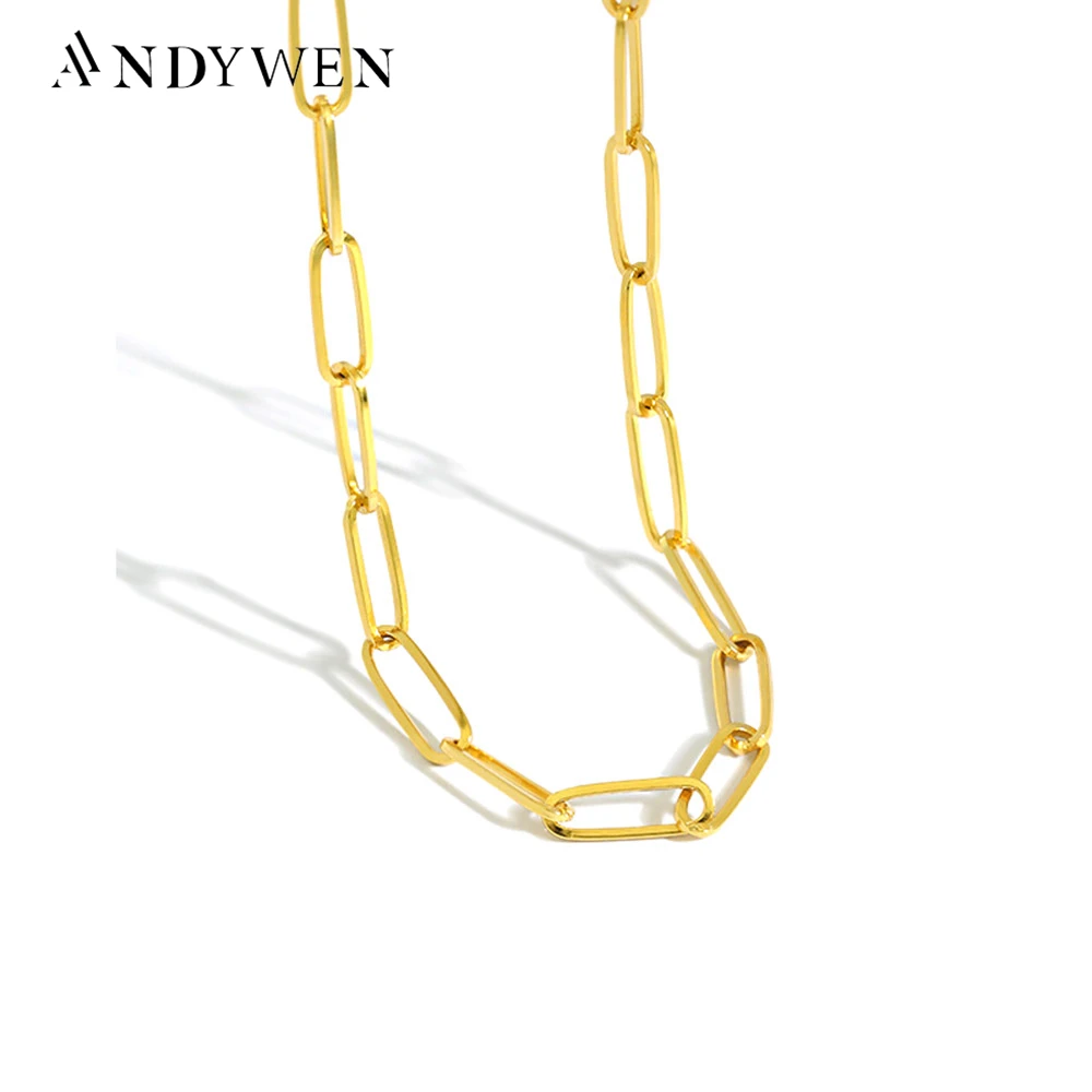 ANDYWEN 925 Sterling Silver Big Thick Geometric Rectangle Chain Horoscope Necklace Choker 2020 Fashion Rock Punk Party Jewels