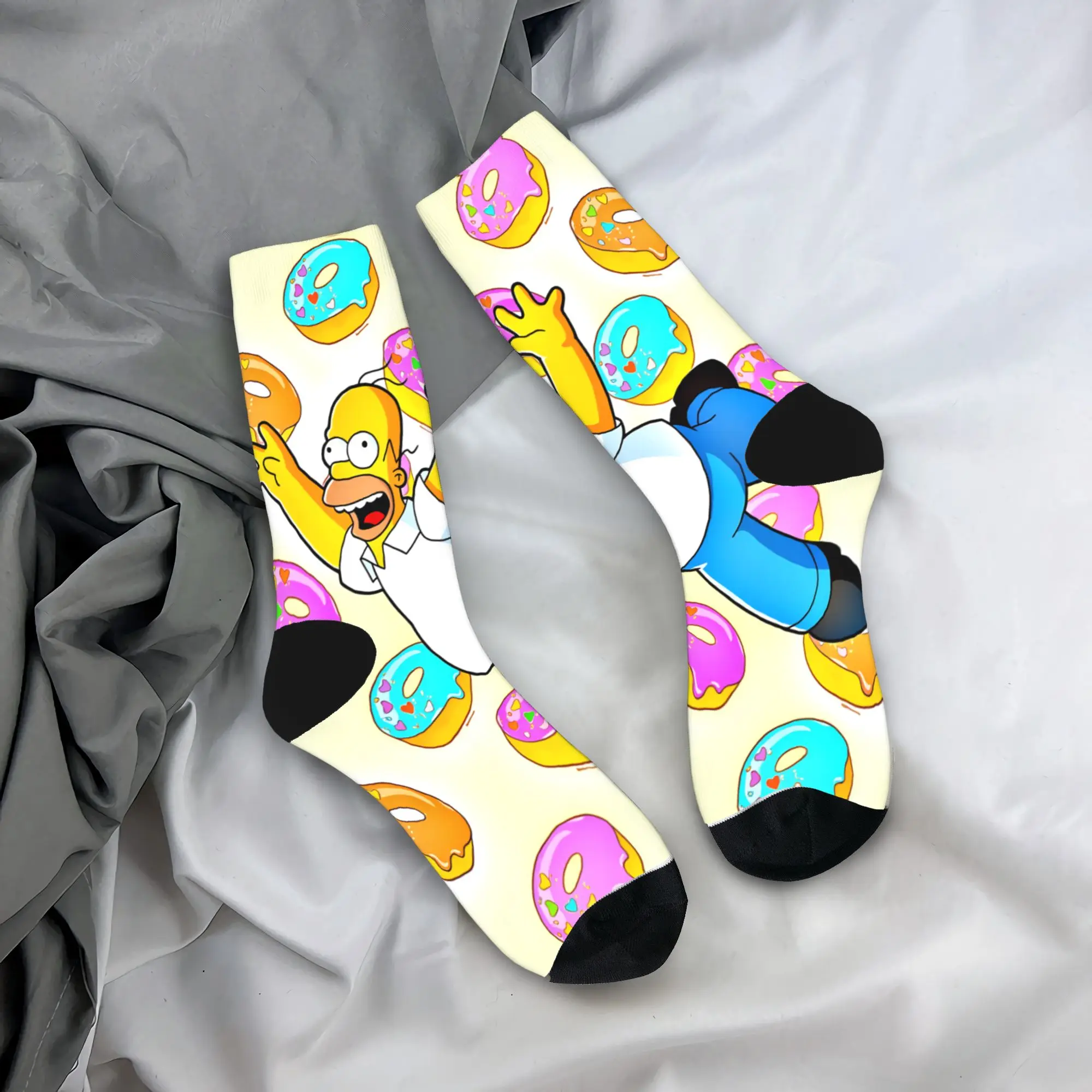

Homer S-Simpsons Falling Through Donuts Stockings Graphic Funny Socks Winter Anti Skid Socks Couple Running Sports Quality Socks
