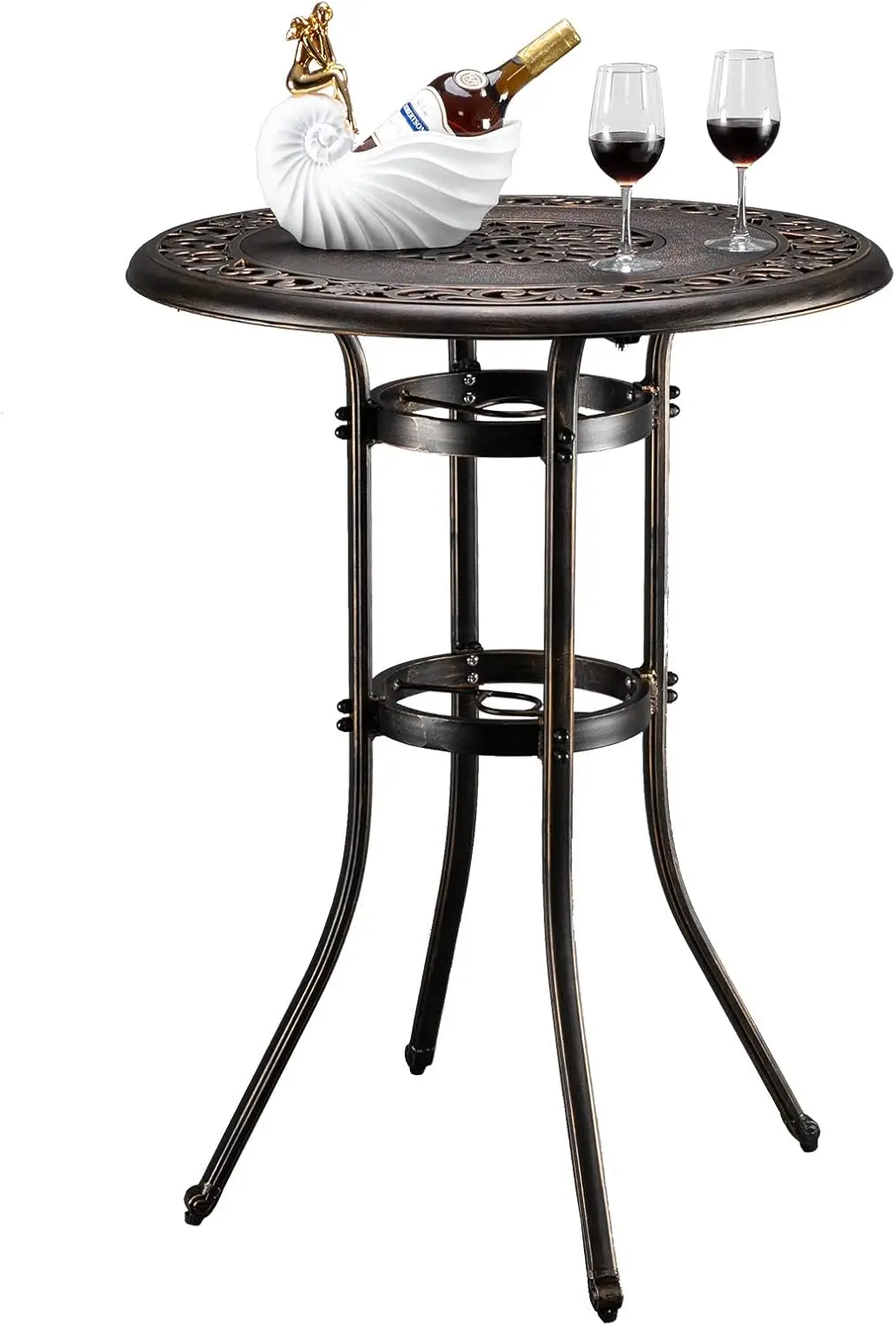 

Outdoor Bar Table, Cast Aluminum Bar Height Patio Table with Umbrella Hole Patio Dining Table, Tall Outdoor Table Bistro