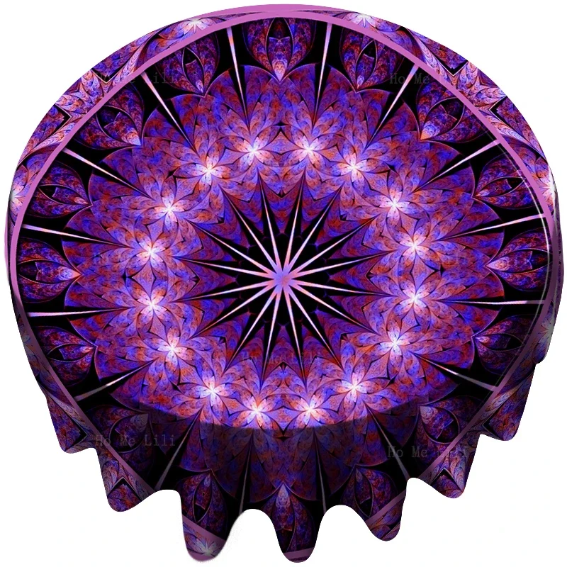 مفرش مائدة ماندالا مخدر دائري ، ديكور طاولة زهور ، زهرة الحياة بوهيميا ، أوهام بصرية ، فن ميسلسم ، By Ho Me Lili