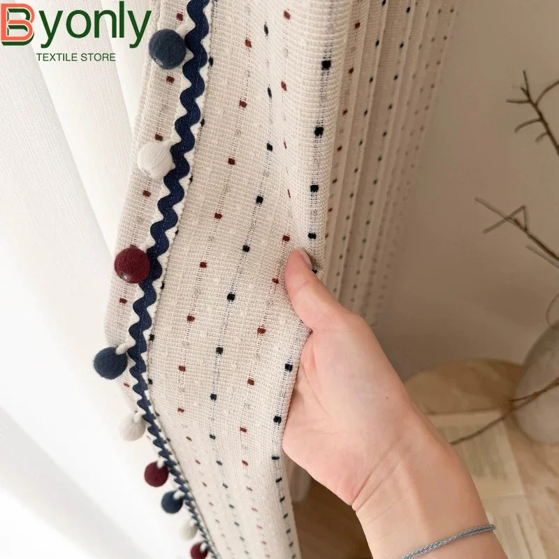 New Children's Dot Jacquard Vertical Strip Chenille Curtains for Living Room Bedroom French Window Customized Products