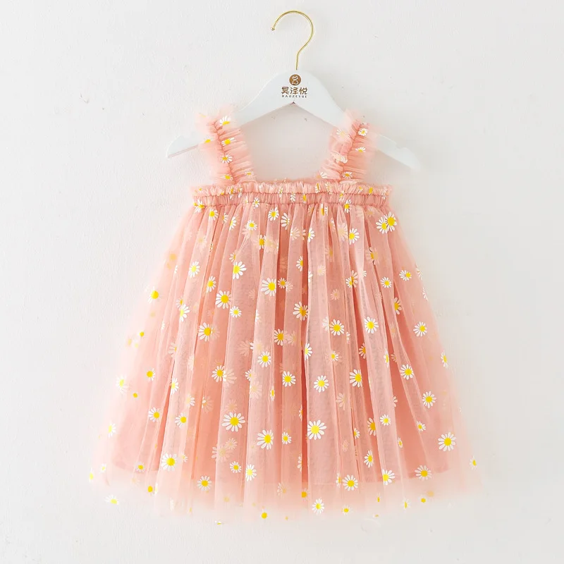 Summer Baby Girls Tulle Dress Daisy Floral Kid Birthday Party Dress Sleeveless Sling Toddler Girl Casual Clothing Princess Dress