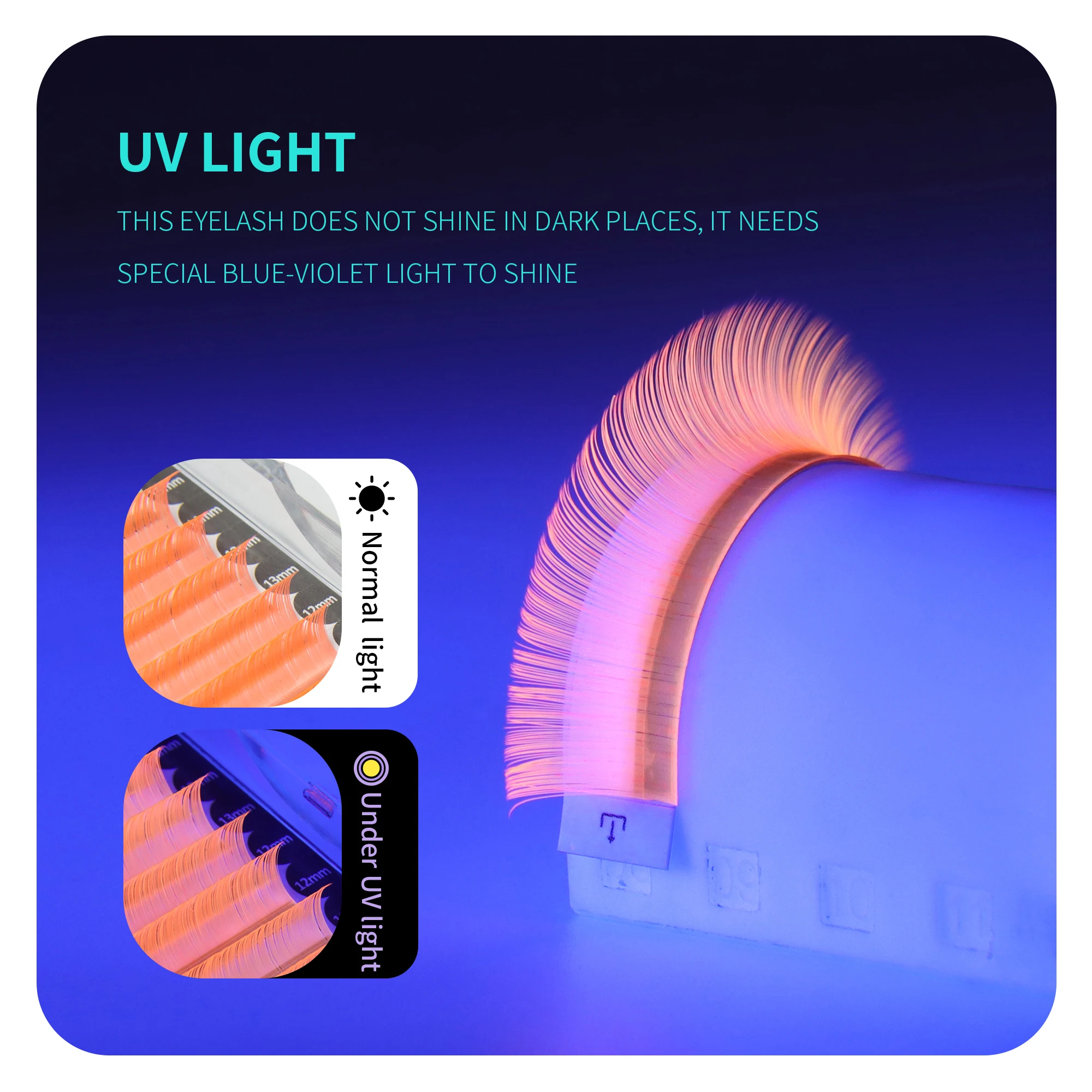 ANNAFRIS UV Lash Extensions Fluorescent Classic Individual Eyelash Extension Colorful UV False Lashes for Party/Cosplay Makeup