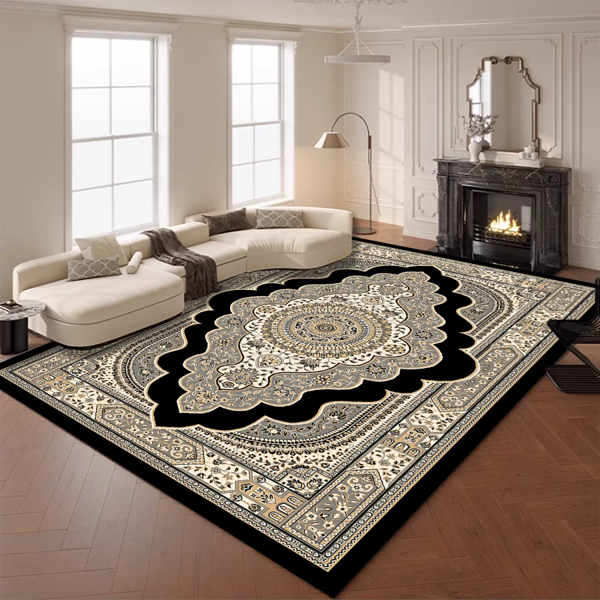Nordic Black Gold Carpets for Living Room Home Decoration Retro Persian Rug Soft Bedroom Carpet Non-slip Bedside Mats 200x300