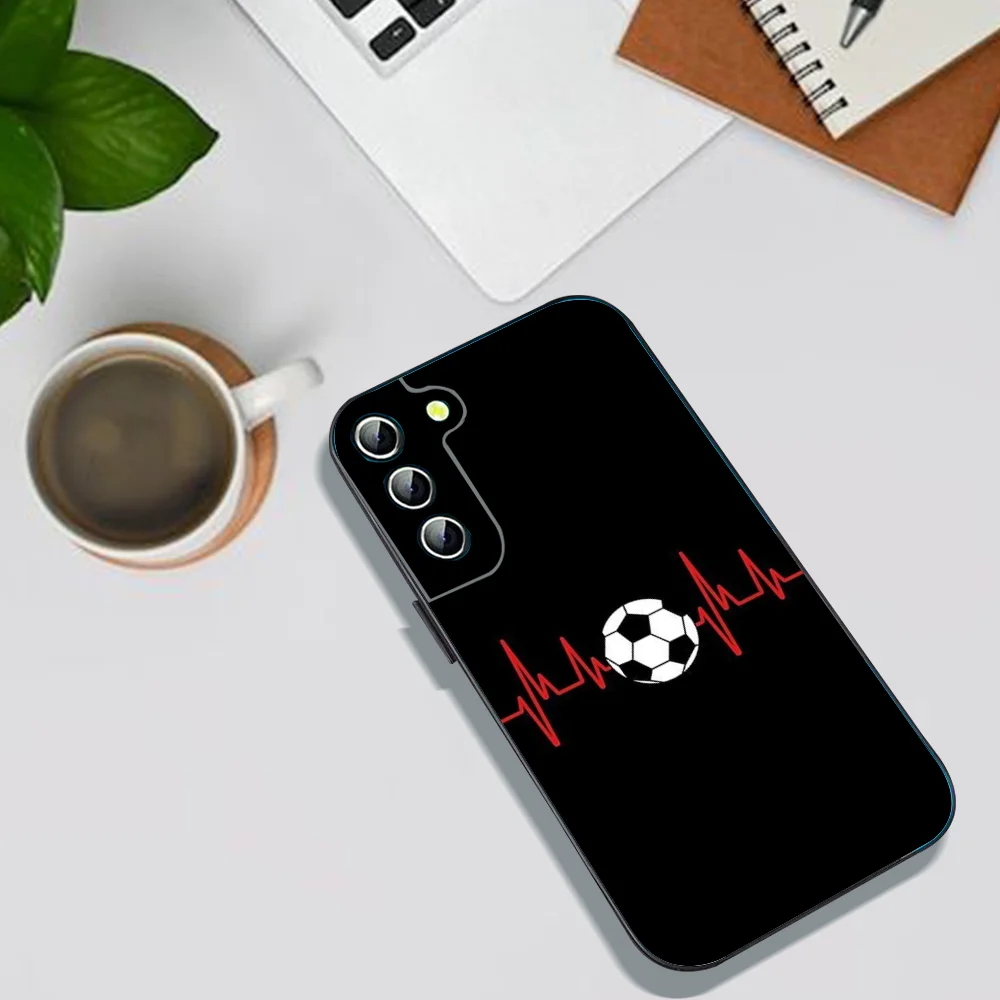 Football Heart Beat Phone Case For Samsung Galaxy A52 A12 A51 S21 Edge S22ULTRA S23 S20LITE Plus Ultra Black Cover