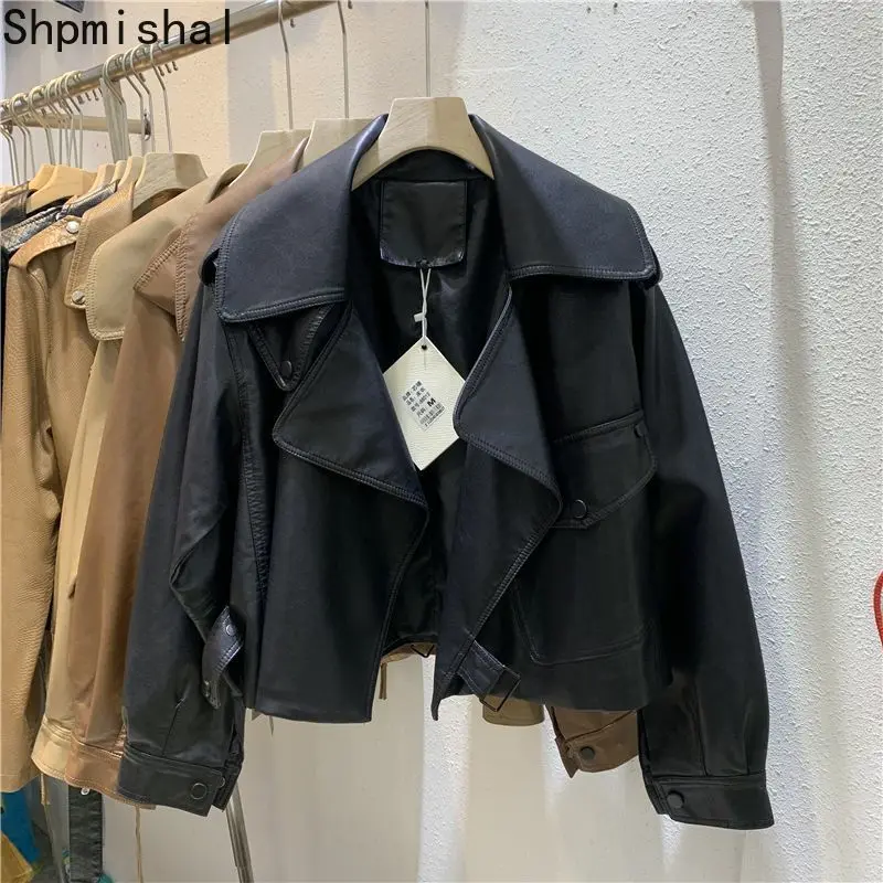 Korean Fashion Polo Collar Leather Coat Autumn New Children\'s PU Leather Motorcycle Short Jacket Fashion Casual Versatile Coat