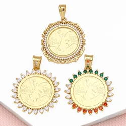 OCESRIO Multicolor Crystal Round Pesos Medal Pendant for Necklaces Copper Gold Plated Jewelry Making Component Handmade pdtb534