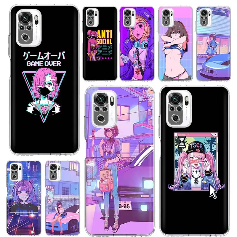 Vaporwave Girl Car Anime Phone Case Coque For Xiaomi Redmi Note 13 12S 12 11 11S 11T 11E 10 Pro Plus 10S 9 9S 9T 8 8T Global 7 C