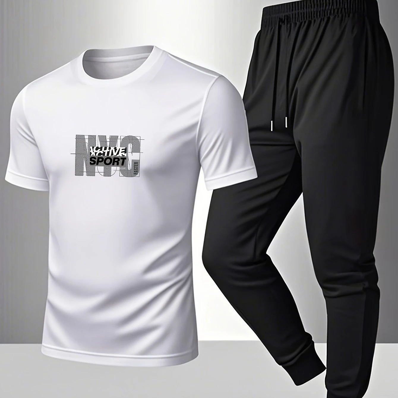 

2026 New Style Men's Cotton Short-Sleeved T-Shirt Casual Pants Summer Set with Printed Triangle Icon Pattern Set