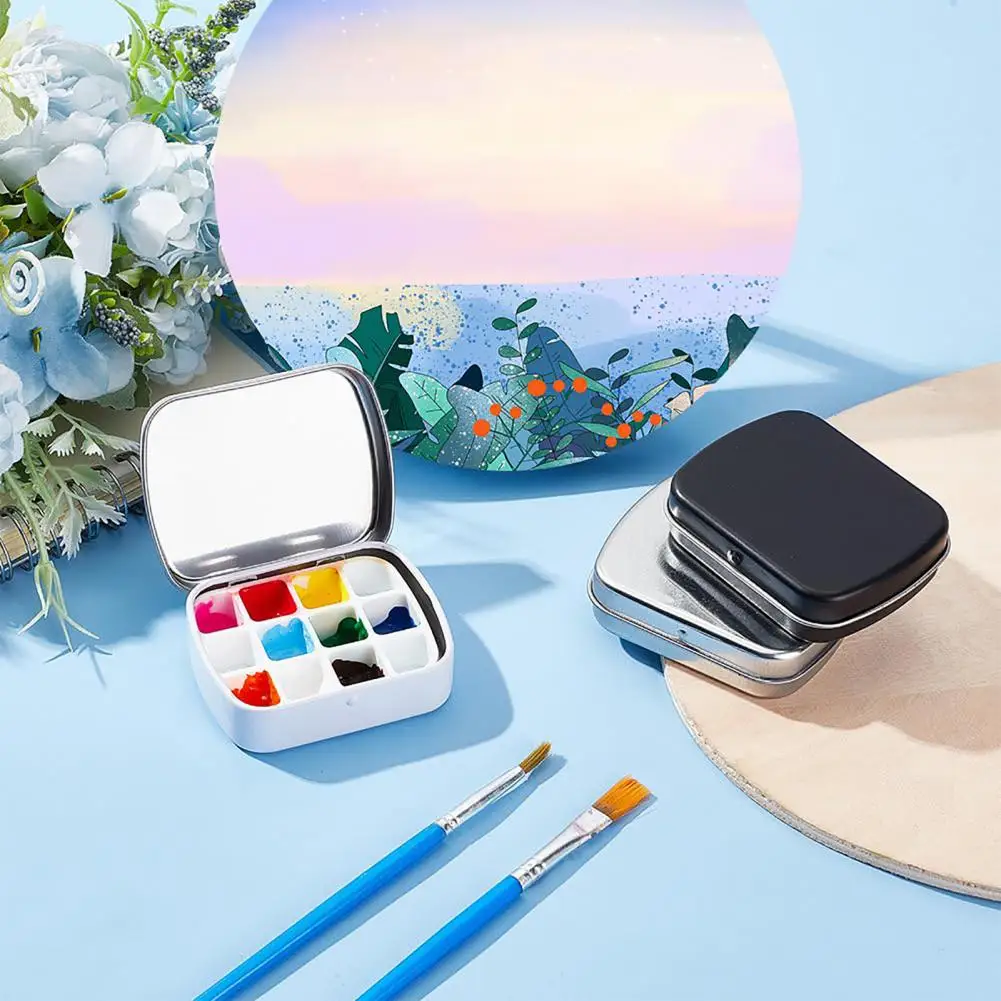 Watercolor Packing Box Compact Watercolor Palette Portable Watercolor Nail Polish Storage Box with 12 Grids for Outdoor Travel