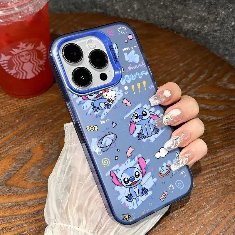 Disney New Stitch Happy Phone Case For 16 15 14 13 12 11 Pro Max XR XS Max 12 13 Mini 7 8 Plus Y2K Anti Fall Back Cover