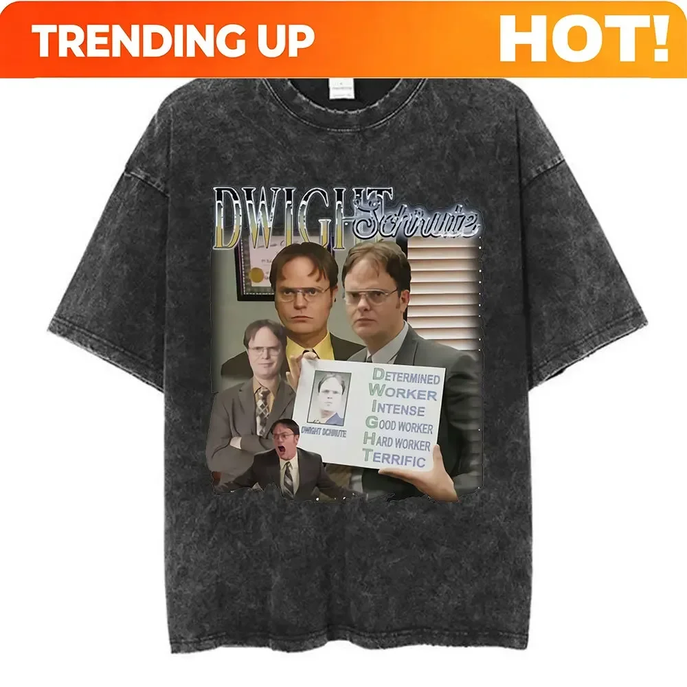 Customization Shirt TV Series The Office Dunder Mifflin Dwight Tv Show Scranton Washed T-shirts Men Cotton Casual Short Sleeves