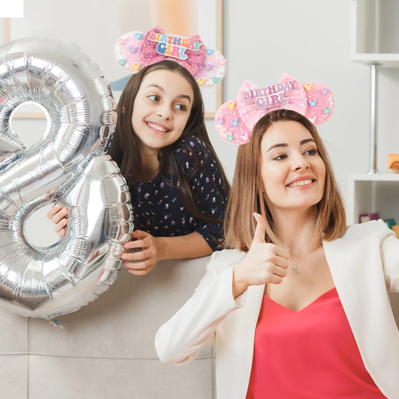 الفتيات عيد ميلاد سعيد ميني ماوس آذان Headbands للفتيات طفل النساء الترتر الانحناء إكسسوارات الشعر الكبار العصابات الشعر هدايا الاطفال