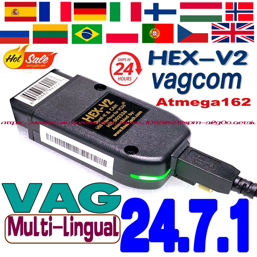 2024 Best Update V24.7.1 VAG COM USB Interface VAG HEX V2 OBD2 Testers FOR VW AUDI Skoda Seat Multilingual AUTOCOM VCDS TOOLS