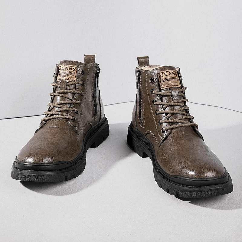 أحذية كاجوال شتوية للرجال، أحذية جلدية بنية، متعددة الوظائف مضادة للانزلاق، مقاومة للاهتراء، دافئة في الهواء الطلق، أحذية تشيلسي الرجعية #5