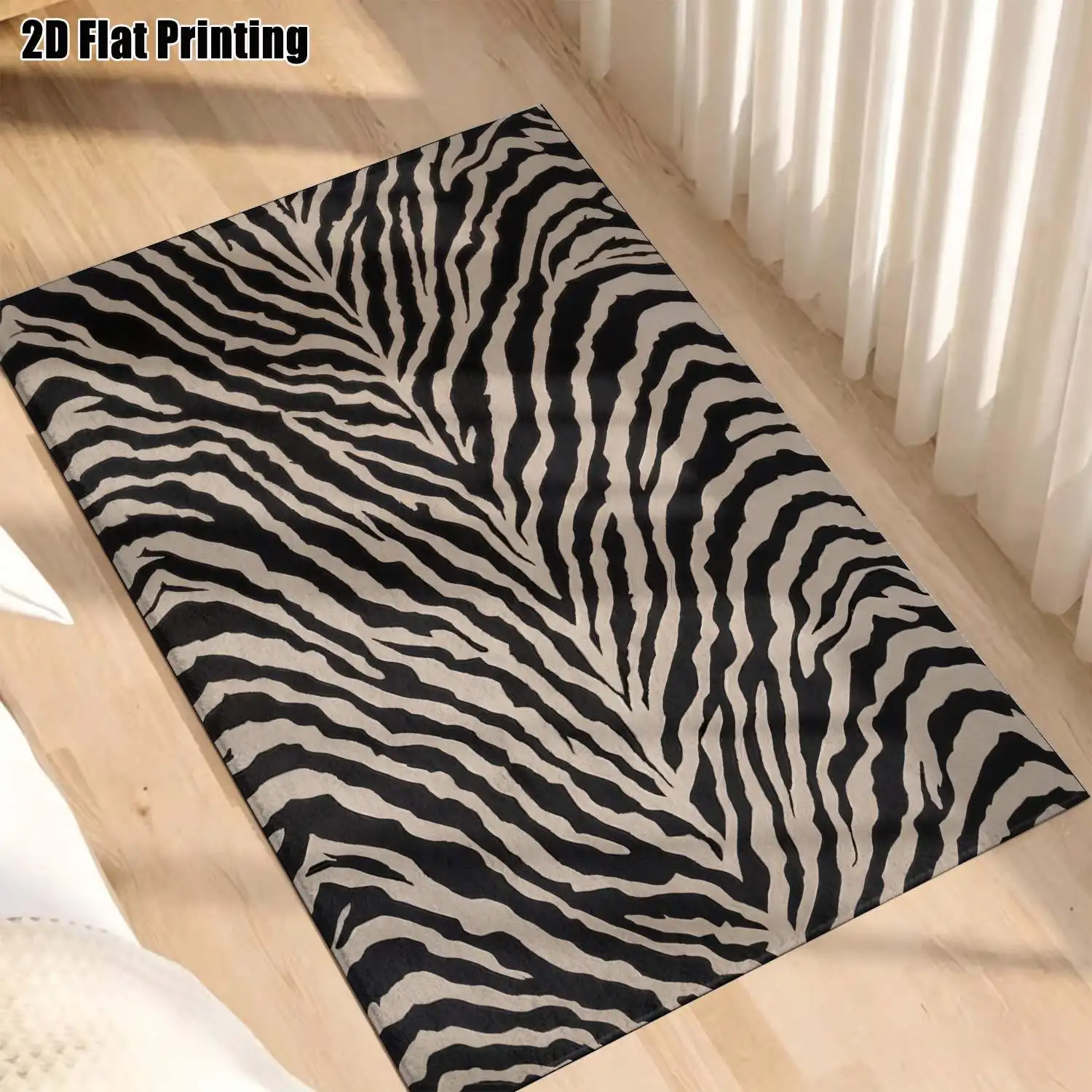 1Pc 2D Printed Carpet: Black Base with White Zebra Stripes, Modern Minimalist Nordic/Instagram Style, Home Decor Floor Mat, Multiple Sizes, Machine Washable, Suitable for Entrance, Living Room, Bedroom, Dining Room, Foyer