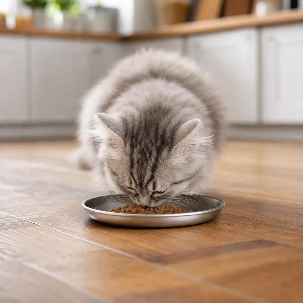 14cm Shallow Cat Bowl Stainless Steel Pet Food Dish Whisker Fatigue Friendly Flat Plate Easy To Clean For Cats Kittens