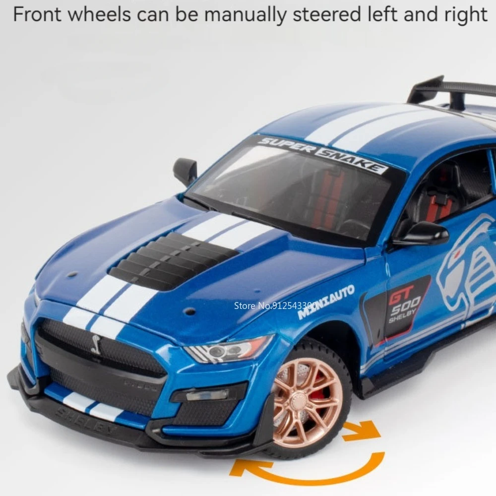 1/24 Scale Mustang Shelby GT500 Car Model Toy Alloy Body Shock Absorption Racecar Models Sound Light Pull Back for Children Gift