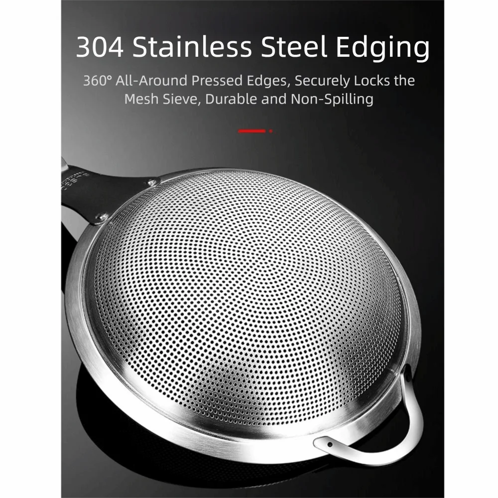 304 Stainless Steel Stainless Steel Strainer Long Handle 80 Mesh Flour Colander Heat Resistant Non-slip Kitchen Sieve
