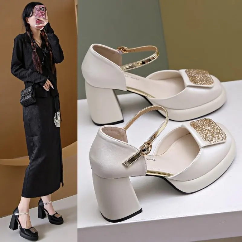 

New Fashion Women Pumps Retro Mary Janes Chunky Heels Sandals Spring Platform Dress Party Wedding Basic Shoes Woman Big Size 40