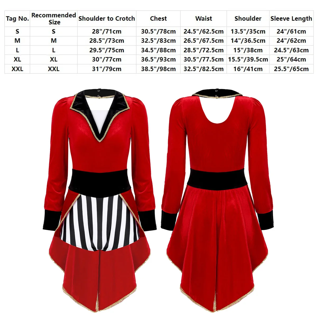 Womens circo Ringmaster Costume maniche lunghe paillettes tuta Halloween Cosplay festa a tema pagliaccetto Tailcoat Jacket Outfit