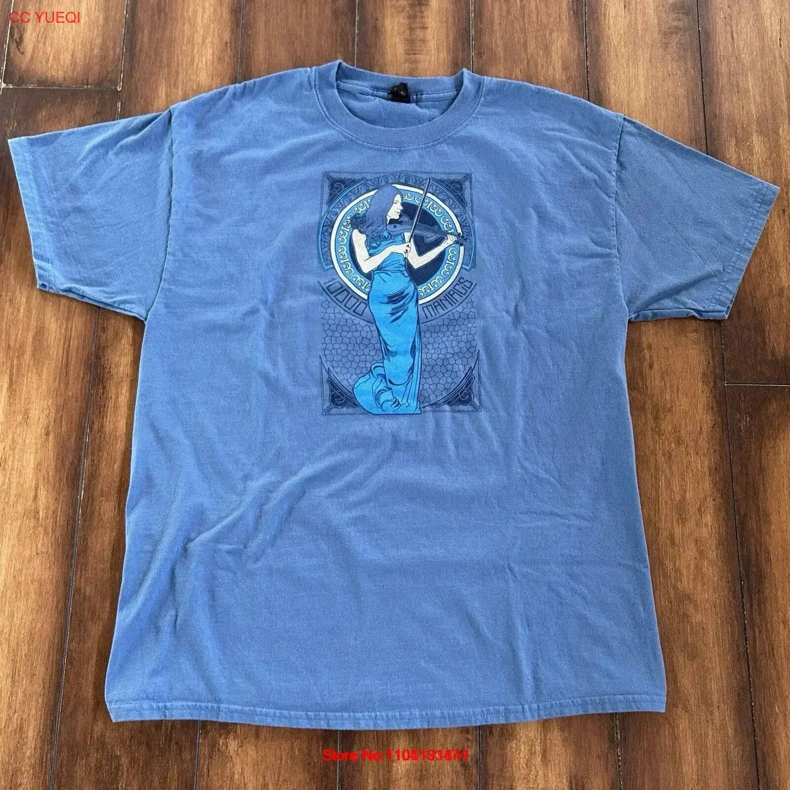 10 000 Maniacs T Shirt Size Large Playing Favorites Band Concert Blue vintage Washed fashion designer clothes Versatile Casual