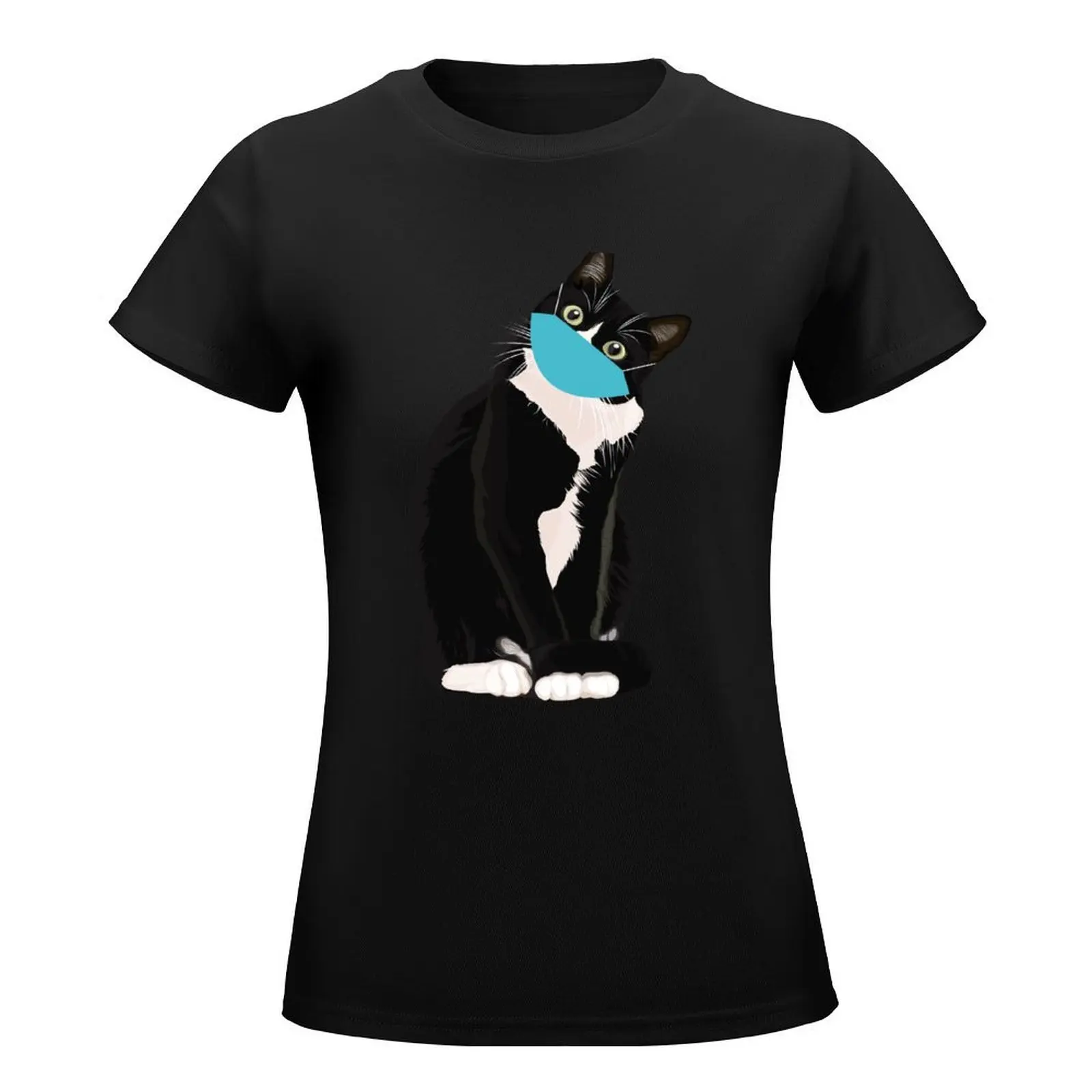 Cute Cat Wearing Surgical Mask T-Shirt Short sleeve tee blacks tees lady clothes Women's tee shirt