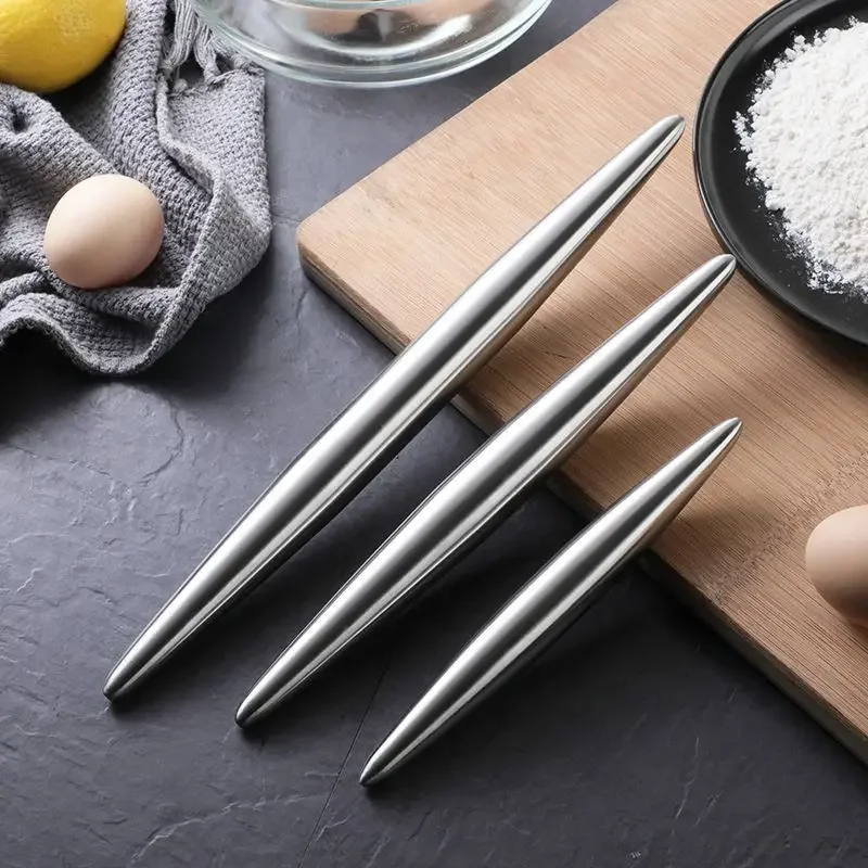 

304 Stainless Steel Dough Rolling Pin Non-stick Flour Dumplings Noodles Pastry Roller Kitchen Pies Pizza Pasta Baking Tools