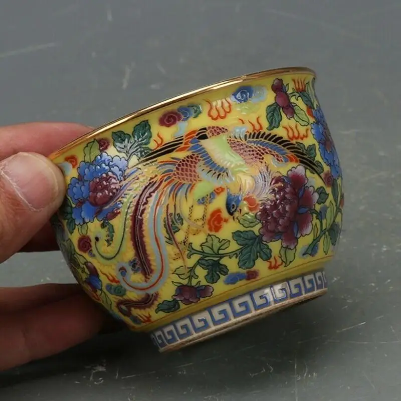 

Old Chinese Porcelain Color Hand Painted Phoenix Flower Cup Teacup