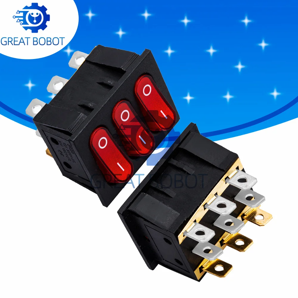 BS KCD3-303 9-Pin Triple Light Rocker Switch - 1PCS Maker-Friendly Unit for Marine & Auto Power Systems