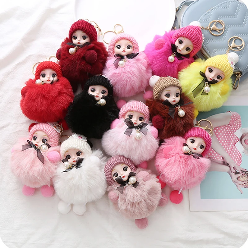 Cute Plush Keychain Imitation Rex Rabbit Fur Ball Keyring Big Eye Doll Pendant Fashion Car Bag Charm