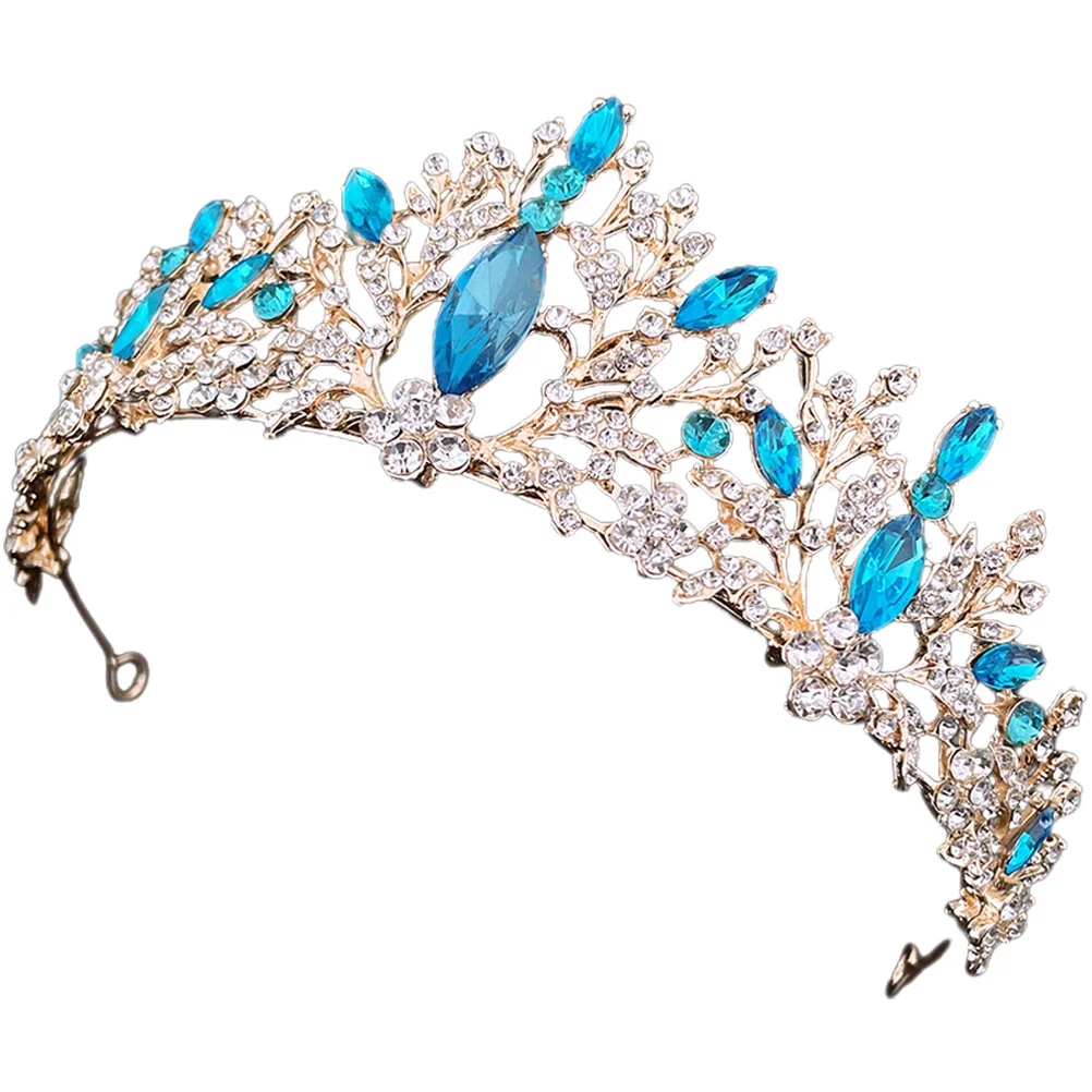 

Head Bands Baroque Crown Reusable Headdress Prom Decor Sky-blue Delicate Bride Headwear Cosplay Miss