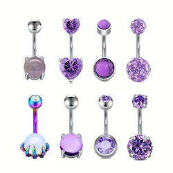 Purple Belly Button Rings Pack, 10mm Surgical Steel 14G Belly Navel Rings, Heart Zircon Crystal Turquoise Belly Piercing