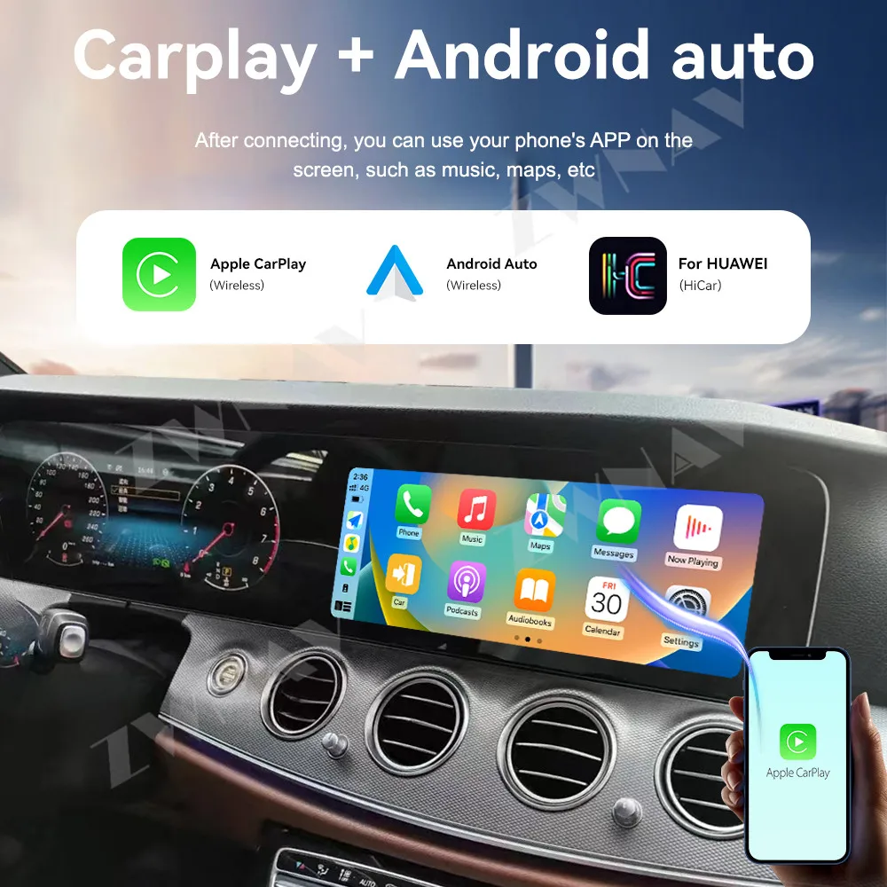 Carplay Car Radio Dual 12.3 inch Touch Screen For Mercedes-Benz E-Class 2017-2019 Android 14 GPS Navigation Multimedia Player