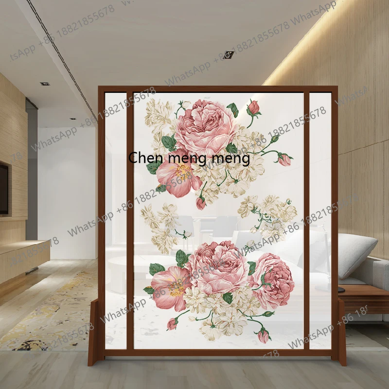 Screen partition living room solid wood porch hotel bedroom semi-transparent peony seat screen movement