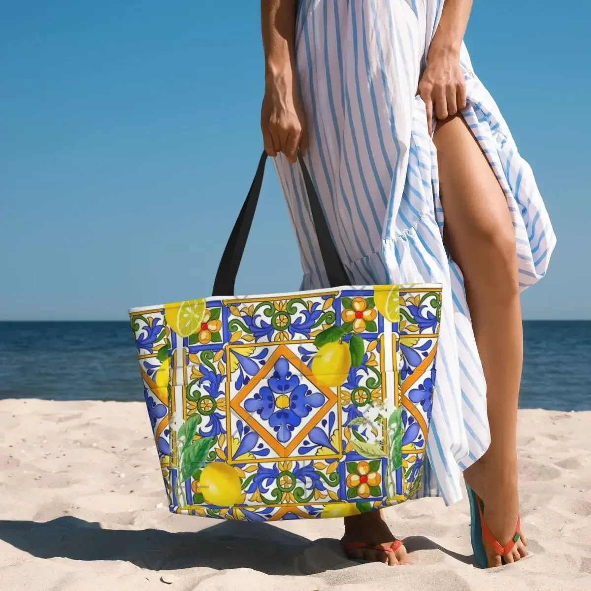 Carreaux siciliens d'été Ciwarmer Oranges, sac de voyage de plage, fourre-tout ChimShopping, cadeaux initiés, motif multi-style