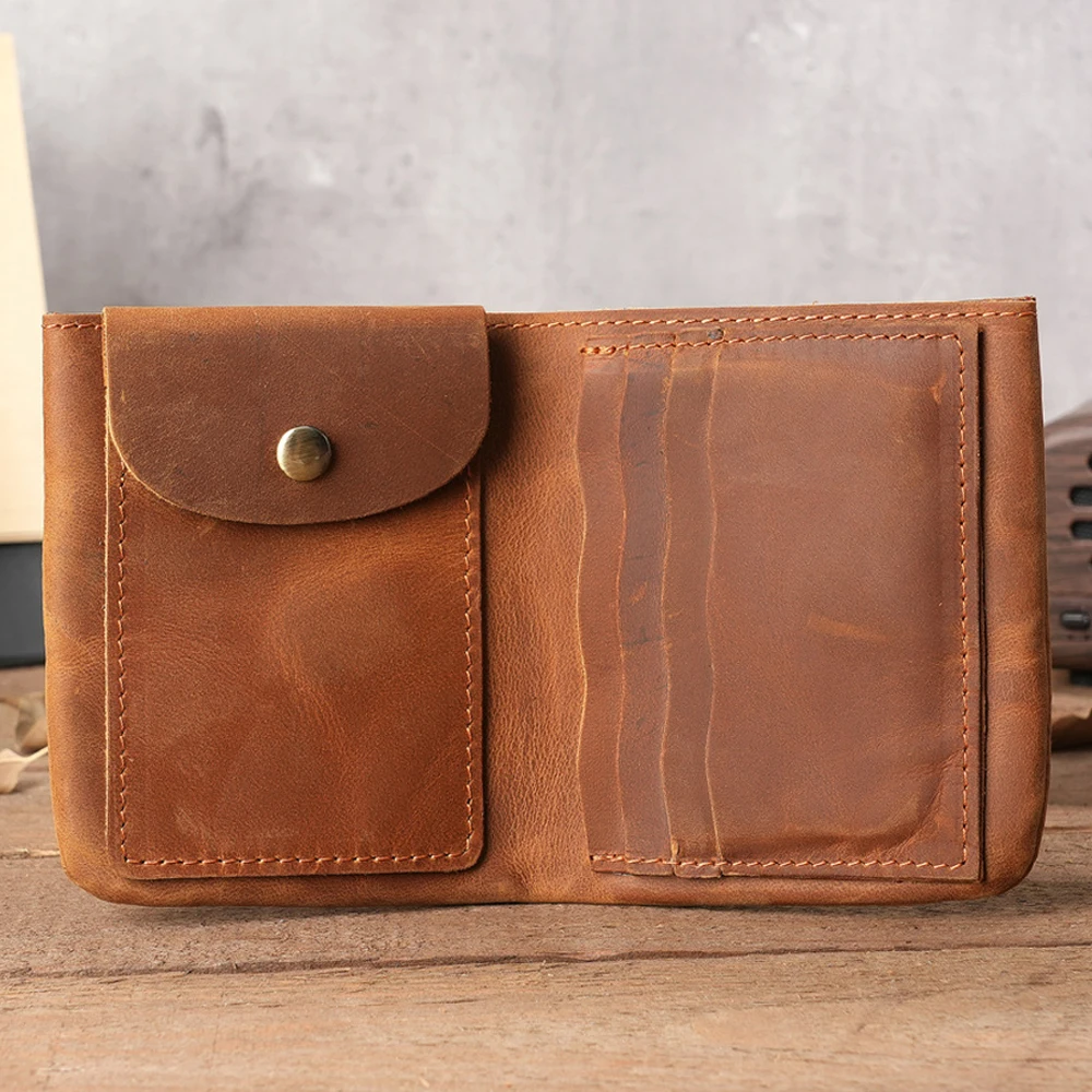 

Genuine Leather Men Wallet Minimalist Vintage Bifold Card Wallet with Coin Purse Crazy Horse Leather Credential Holder