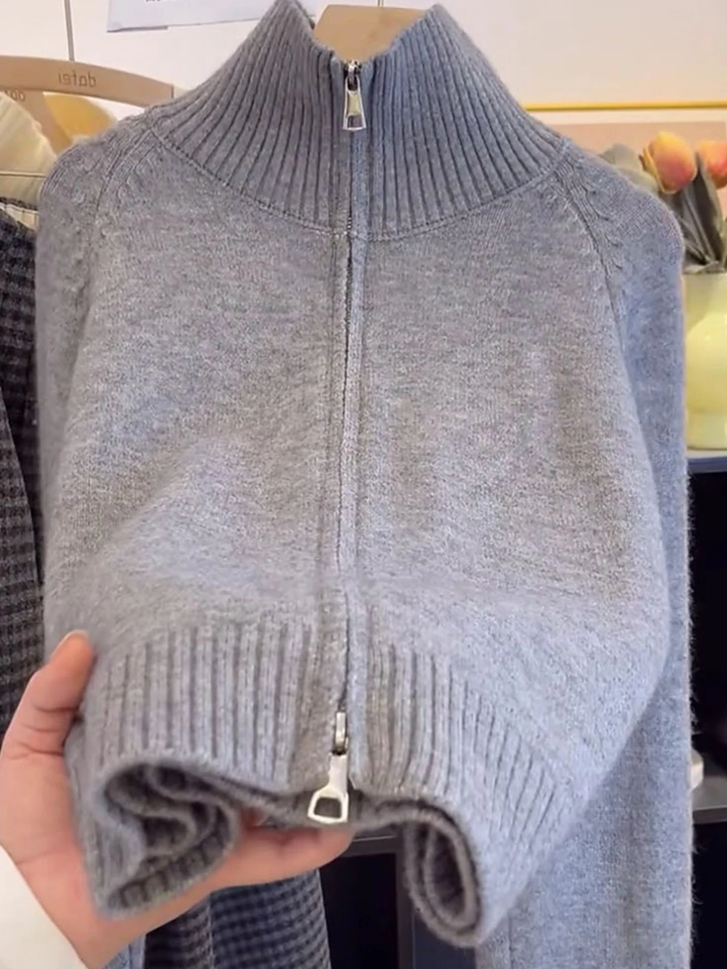 

Fashionable High Neck Knitwear Casual Long Sleeve Women's Grey Sweater Leisure All-Match Top for Autumn And Winter