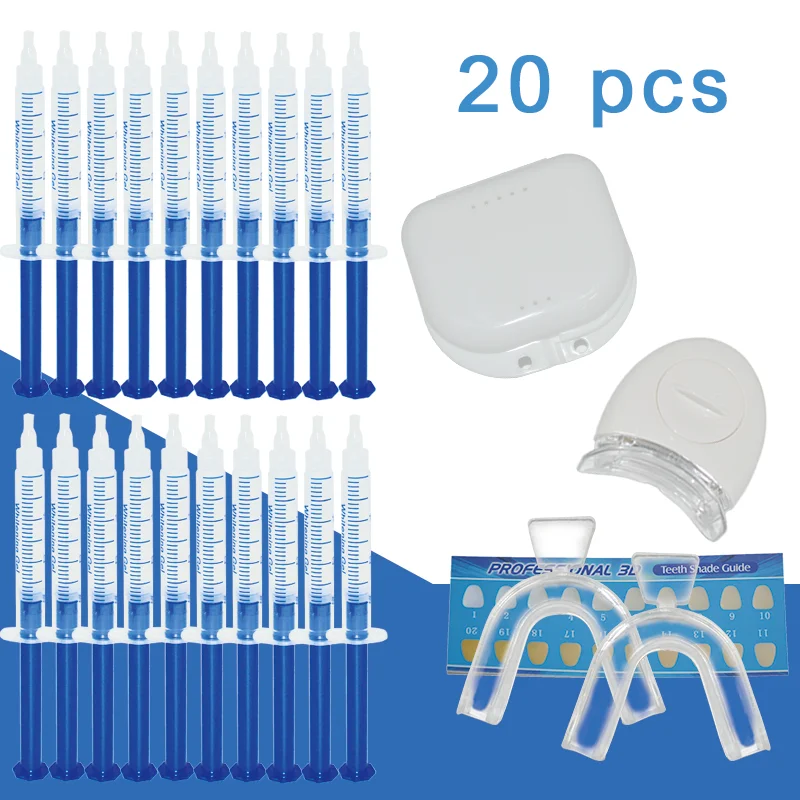 20 pcs Teeth whitening set Dental Bleaching System Gel Kit Bright Teeth Whitener Dental Equipment with Led lights drop ship