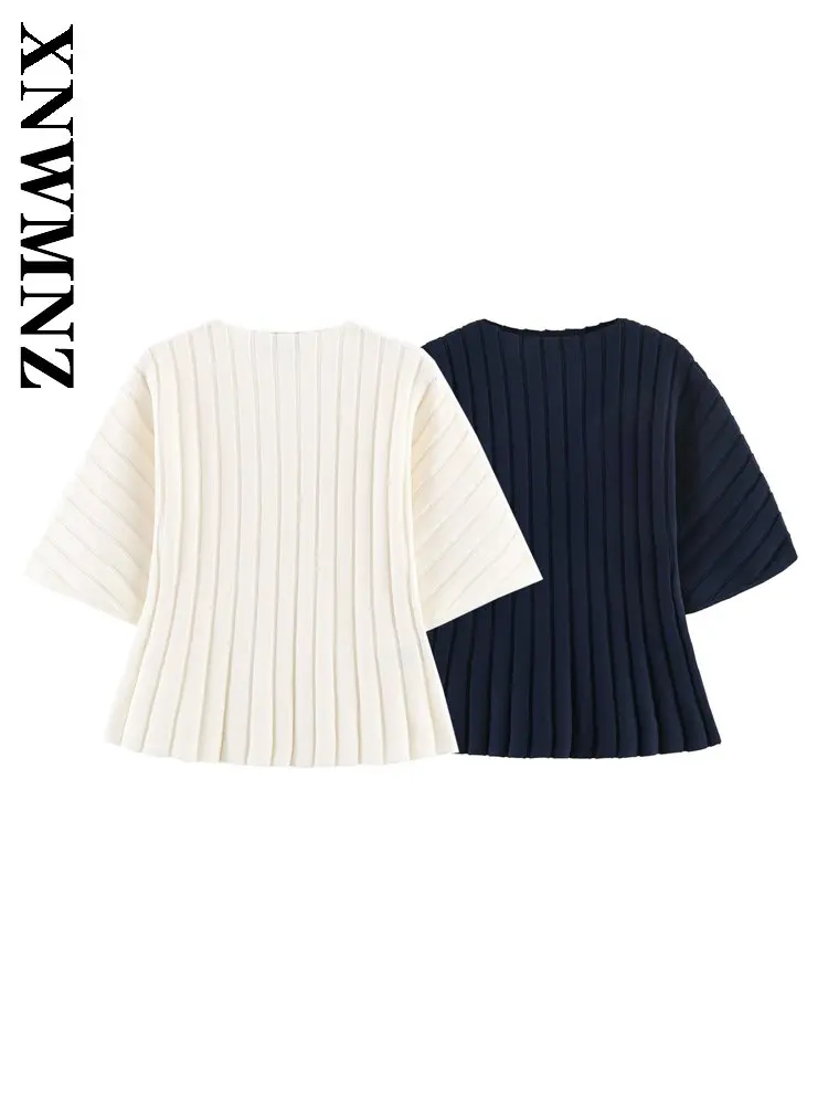 

XNWMNZ 2026 Летняя женская шикарная повседневная трикотажная футболка с круглым вырезом и коротким рукавом, универсальная простая модная свободная футболка для женщин