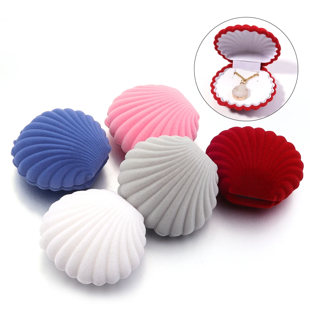 1pc Shell Velvet Jewelry Box Jewelry Storage Container Earrings Rings Necklace Display Case For Jewelry Present Gift Box