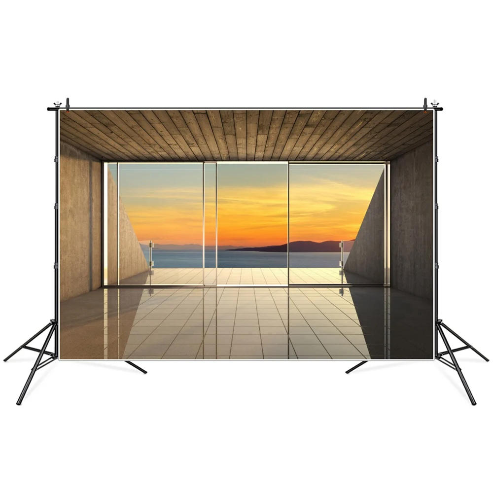 Dusk Sea Holiday House French Window Scenery Photography Background Photozone Photocall Photographic Backdrops For Photo Studio