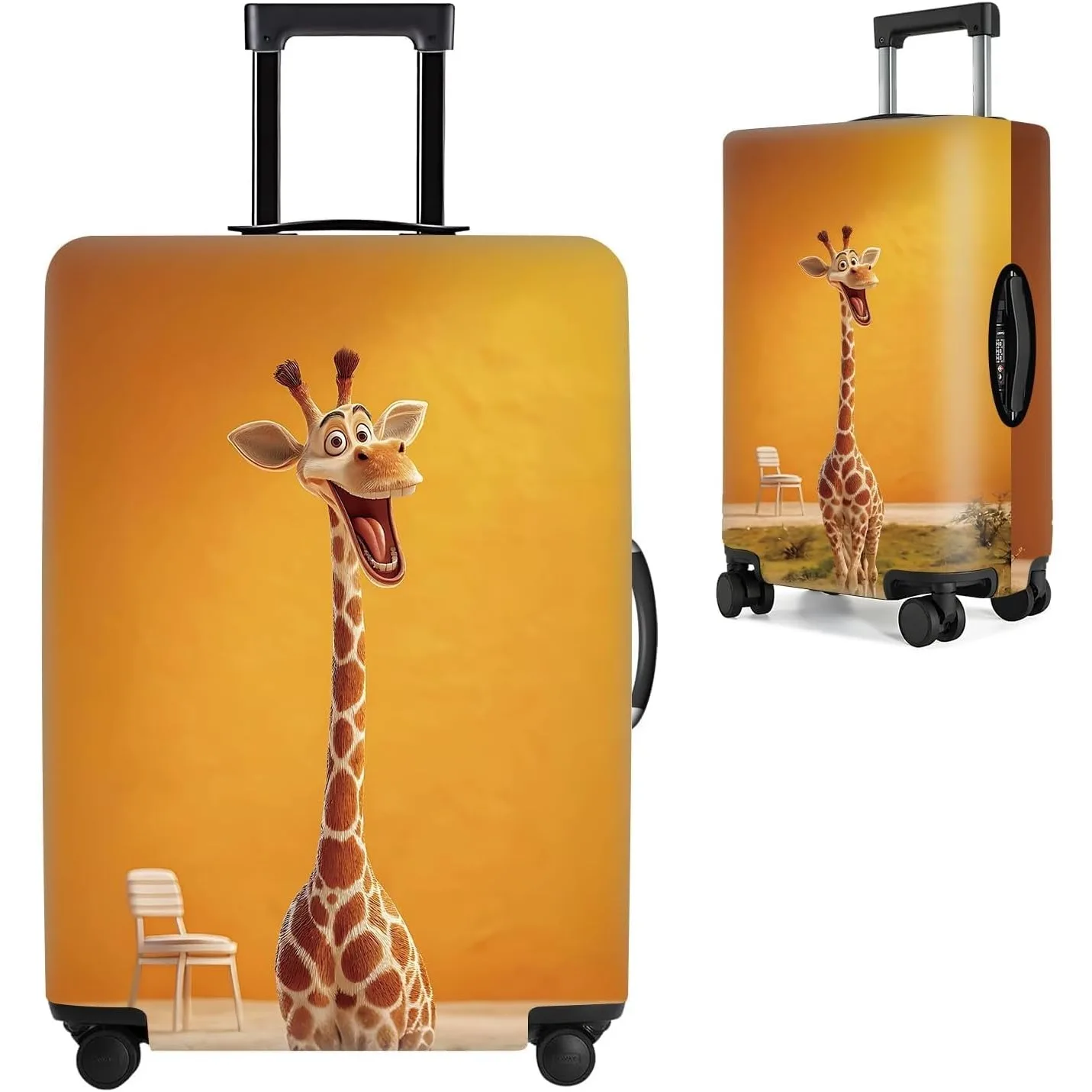 Funny Giraffe Luggage Cover for Suitcase Vibrant Orange Cartoon Animal Travel Luggage Protector Stretch