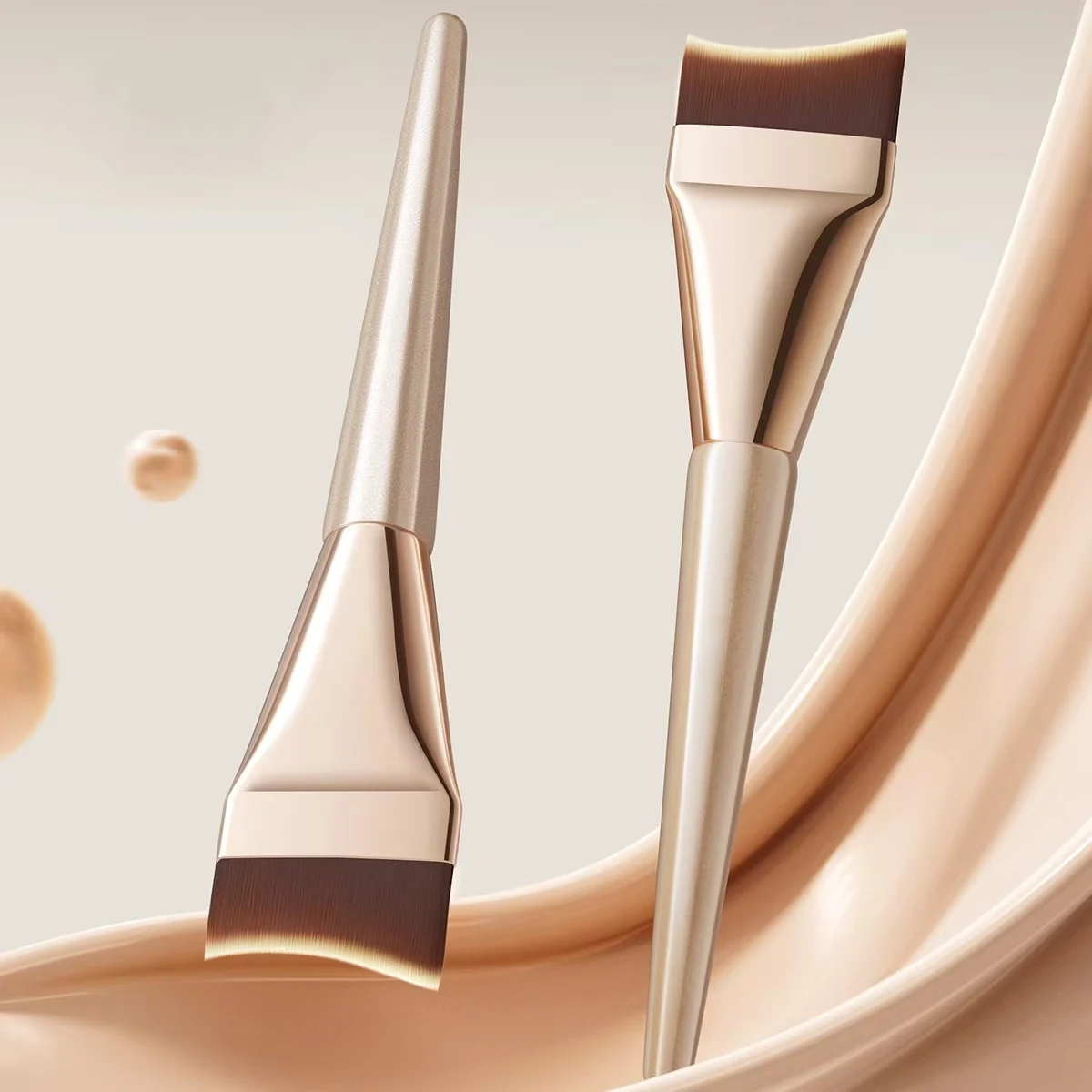 2 uds cepillo de base ultrafino de una línea, cepillo de máscara en forma de media luna, juego de herramientas de belleza profesionales de cerdas suaves y esponjosas