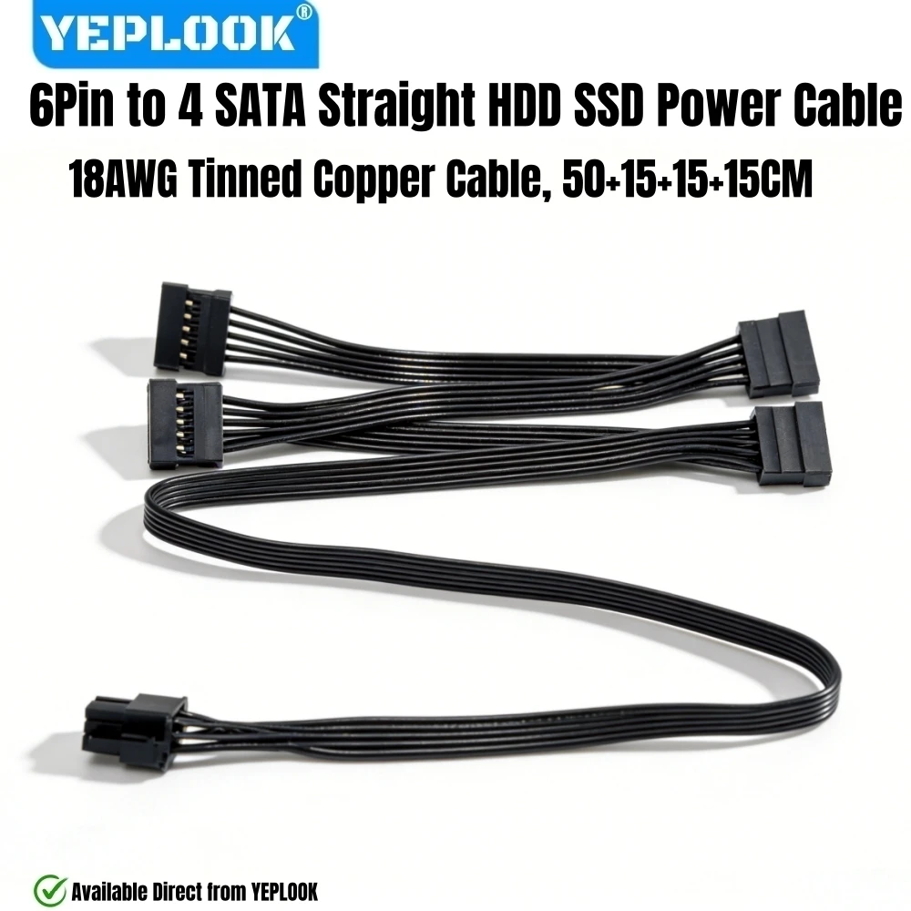 

YEPLOOK 6Pin to 4 SATA Straight 18AWG, HDD SSD Power Cable for Corsair TX850M, TX750M, TX650M, TX550M TX-M Type 3 Modular Powers