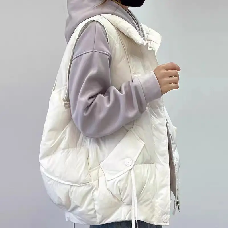 سترة أوروبية فضفاضة من القطن سترات للسيدات لخريف وشتاء 2025 معطف جديد بدون أكمام مقاس كبير صدرية معطف خارجي للسيدات