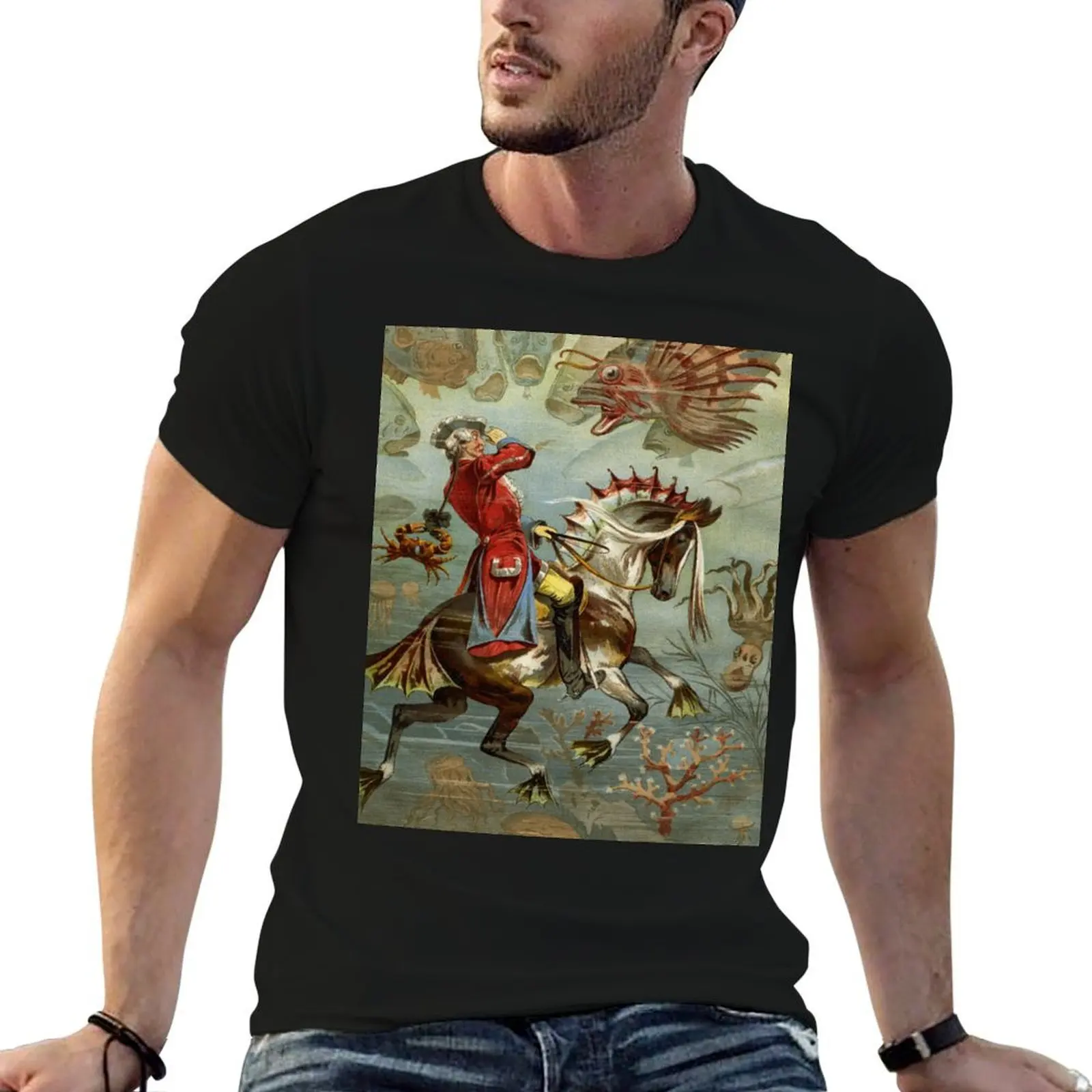 Baron Münchhausen underwater by Gottfried Franz T-Shirt plus sizes anime clothes t shirt for men